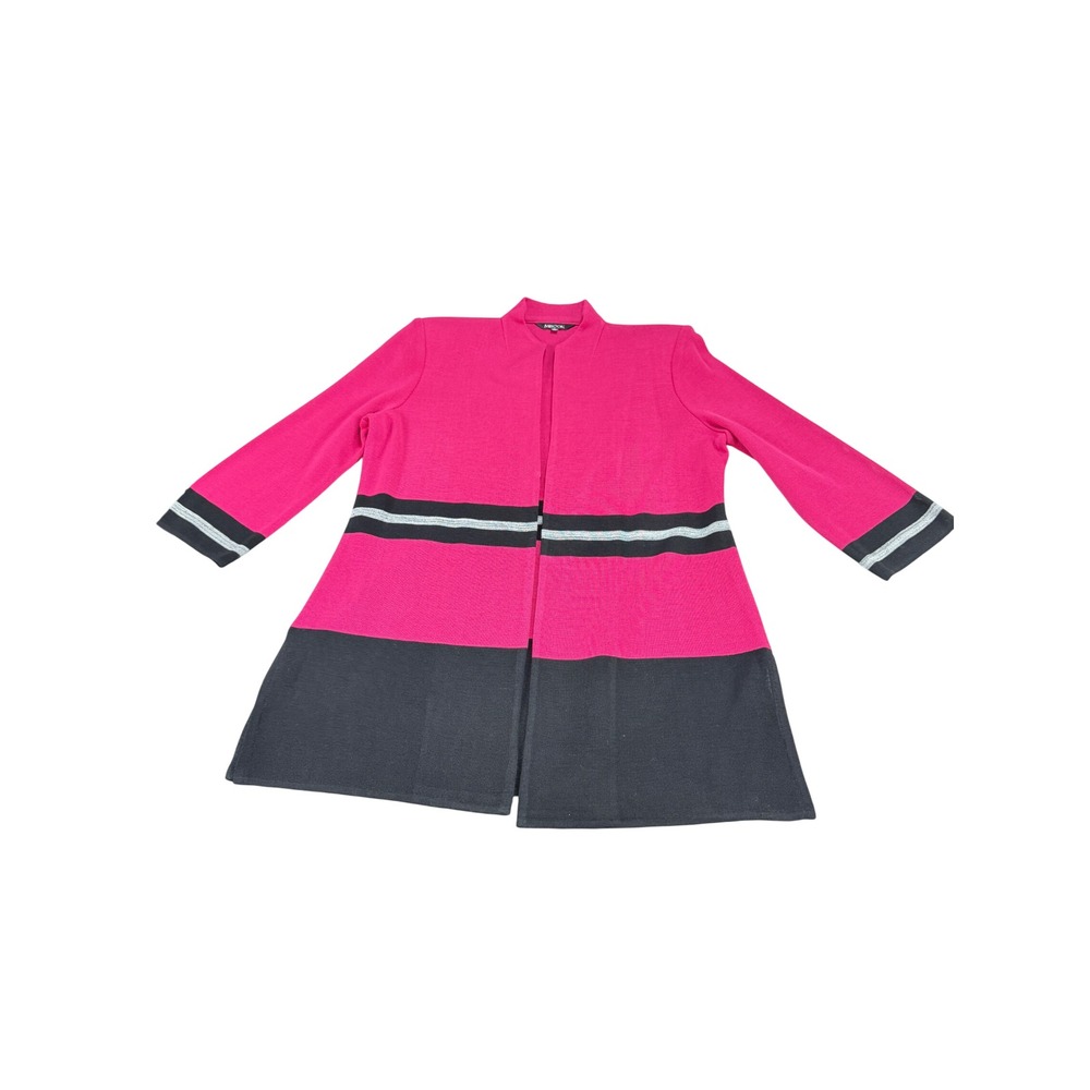 Misook Womens Pink Black Colorblock Knit Jacket Silver Metallic Stripe Medium